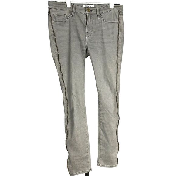 Frame Thatcher Le Skinny de Jeanne Size 27 Zipper Trimmed Gray Wash Jeans Ankle - Picture 2 of 12